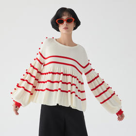 谜底娃娃型套头针织衫2025春季新品俏皮可爱条纹毛衫女251MZ0337