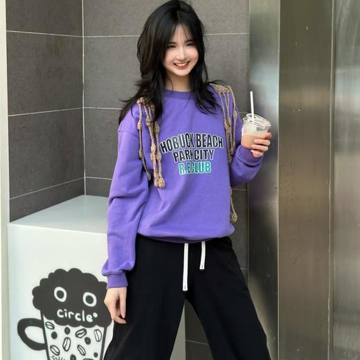 顺丰包邮35620洛诗琳气东来宽松落肩螺纹圆领印花卫衣835 商品图1