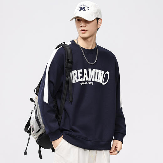 【新款DQ】大依优型大码男装330G重磅圆领卫衣男宽松百搭拼色印花上衣男士加肥加大潮流 商品图7