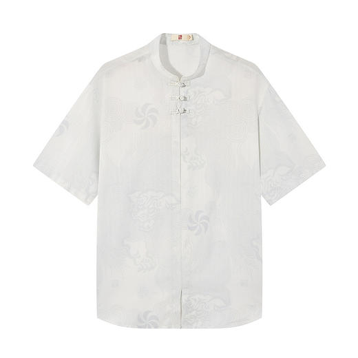 【龚莉同款】柒牌半开襟衬衫男士夏季新品满印中国风盘扣短袖衬衣128A71790 商品图5