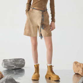 谜底短裤女士2025春季新品通勤风高腰百搭拼接直筒短裤251MK0106