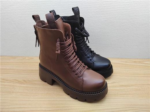 豪行冬季新款22430087M牛皮低跟加绒休闲女棉靴短靴 商品图1