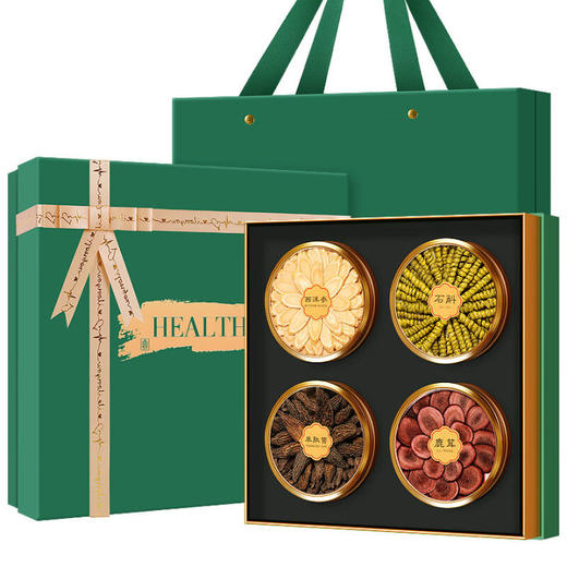 【分仓直发包邮】福东海四拼礼盒（绿色）155克/盒（羊肚菌40克+长石斛50克+西洋参斜片50克+鹿茸15克） 商品图0