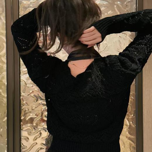 顺丰包邮35256洛诗琳法式优雅黑带垫肩镂空高捻棉勾花上衣162022 商品图4