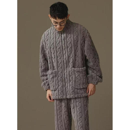 【加绒】保暖睡衣男冬季珊瑚绒法兰绒秋冬高领毛绒家居服 商品图3