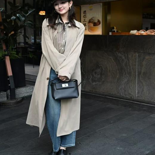 顺丰包邮35506洛诗琳老钱风单排扣宽松轻盈感长款风衣616 商品图1