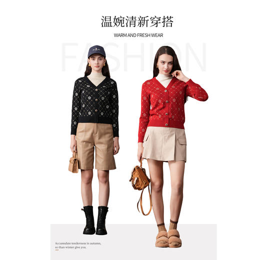 【两色可选】乔万尼针织衫宝石红英伦气质假两件式毛衫EI4M646 商品图4