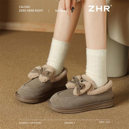 ZHR则则加绒保暖博肯鞋可爱风雪地靴女2024冬季百搭一脚蹬乐福鞋 商品图5