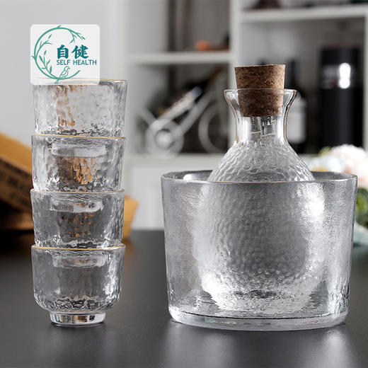 祁县自健日式玻璃黄酒杯温酒器烫酒壶锤纹清酒壶杯子家用礼盒套装 商品图3