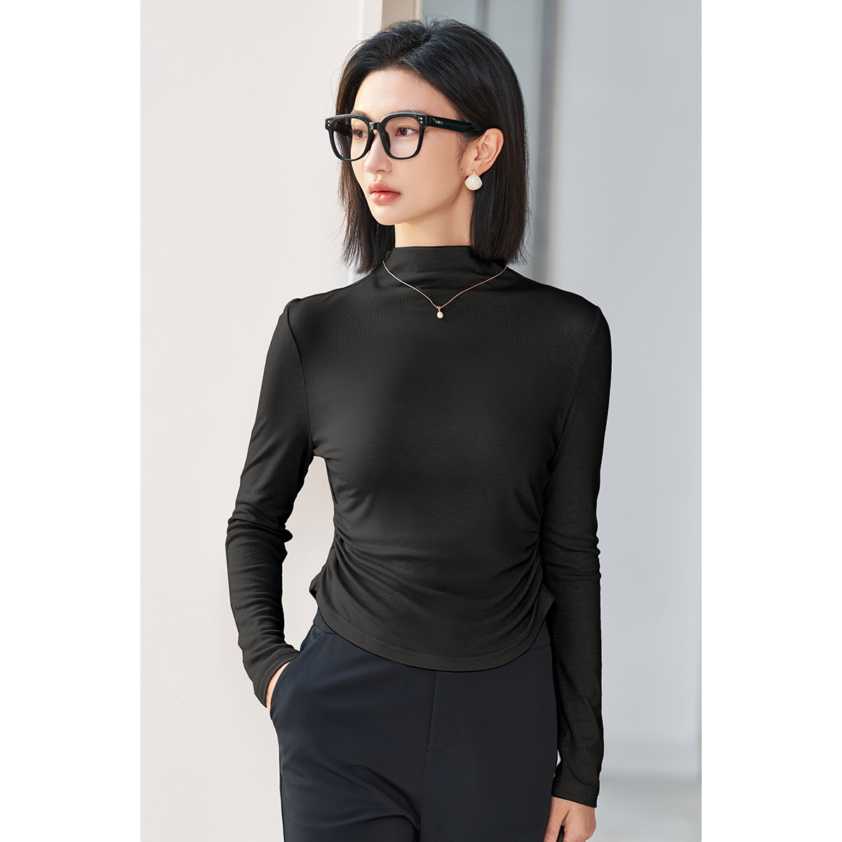 剩S 米思阳2026春季新款轻奢天丝醋酸桑蚕丝长袖T恤软糯舒适质感上衣4940