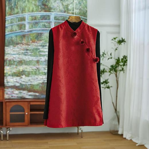 【高货wl】全新升级【铂金会员330/天猫449/差价119】(11428) 洛诗琳重工轻奢提花水貂毛球时尚新中式国风无袖连衣裙 商品图1