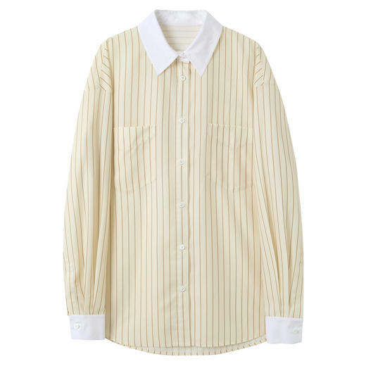 三彩2025春季新款多巴胺撞色条纹衬衫宽松中长开衫翻领长袖S 商品图4