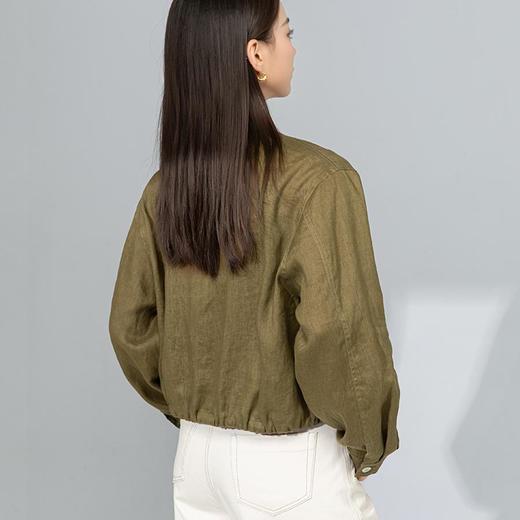 【高货xg】全新升级【铂金会员247/天猫329/差价82】(12957) 洛诗琳春季橄榄绿亚麻简约老钱风百搭纯色夹克立领外套女 商品图4