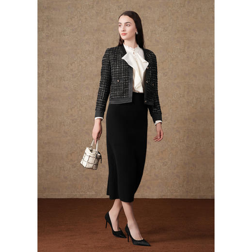 乔万尼秋冬新款小香风短外套V领粗花呢设计ET4B868 商品图1