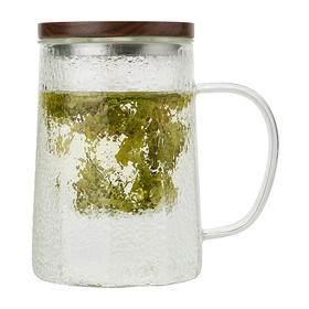 雅集玻璃杯锤纹筑茗杯550ml（木盖款）