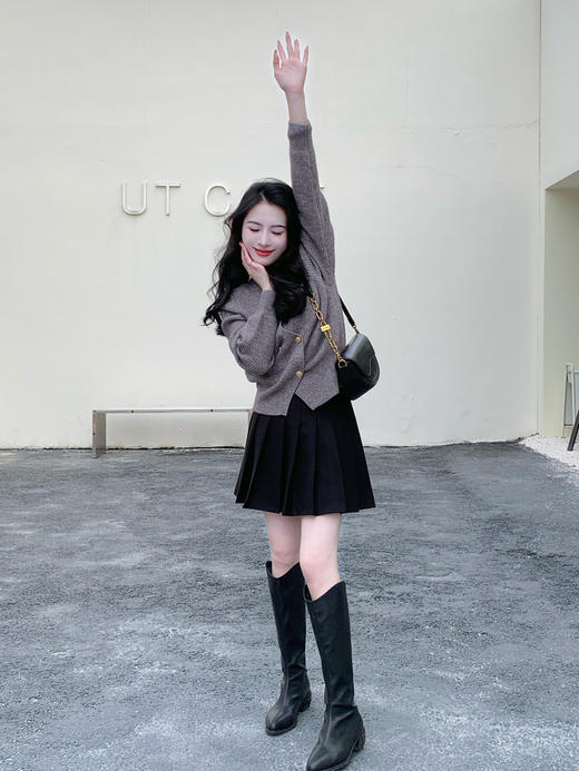 【百图lulu定制】【无龄毛呢百褶裙】高腰  短裙  内有安全裤里衬 A字裙 百褶半身裙 商品图11