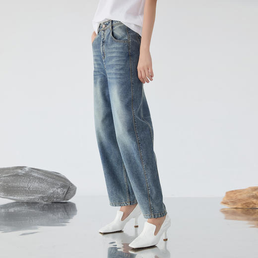 谜底牛仔直筒裤女2025春新品复古风水洗宽松牛仔九分裤251MK0077 商品图1