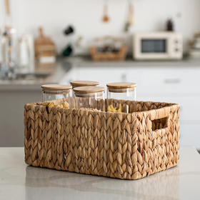 手工编织水葫芦藤编收纳盒 创意草编收纳篮可放卧室、浴室、食品储藏室、货架