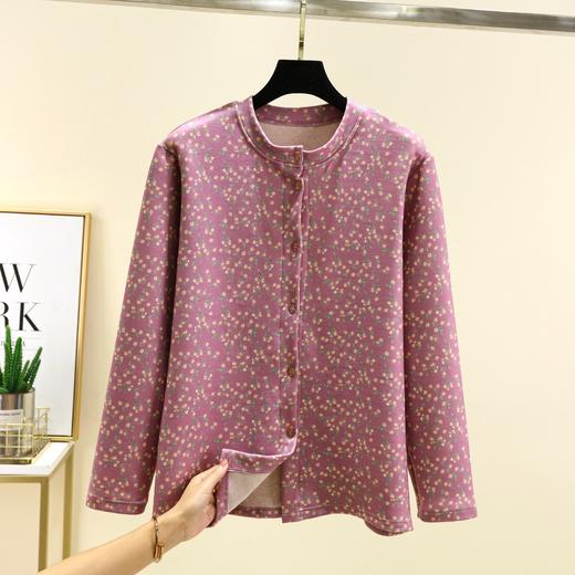 中老年德绒保暖开衫冬加绒加厚碎花系扣上衣双面磨毛妈妈装家居服_HLY 商品图7