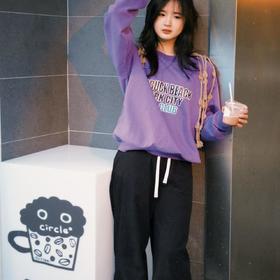 顺丰包邮35620洛诗琳气东来宽松落肩螺纹圆领印花卫衣835