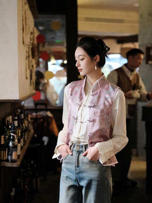 瑕疵|盛唐牡丹 |闲云野鹤宋锦对襟马甲[特价品] 商品图9