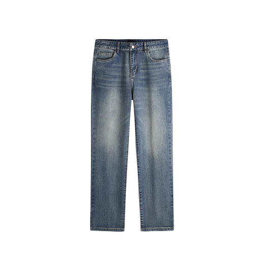 HIM漢崇  简约后袋字母压花牛仔裤男舒适休闲弹力直筒裤 2025秋季 商品图4