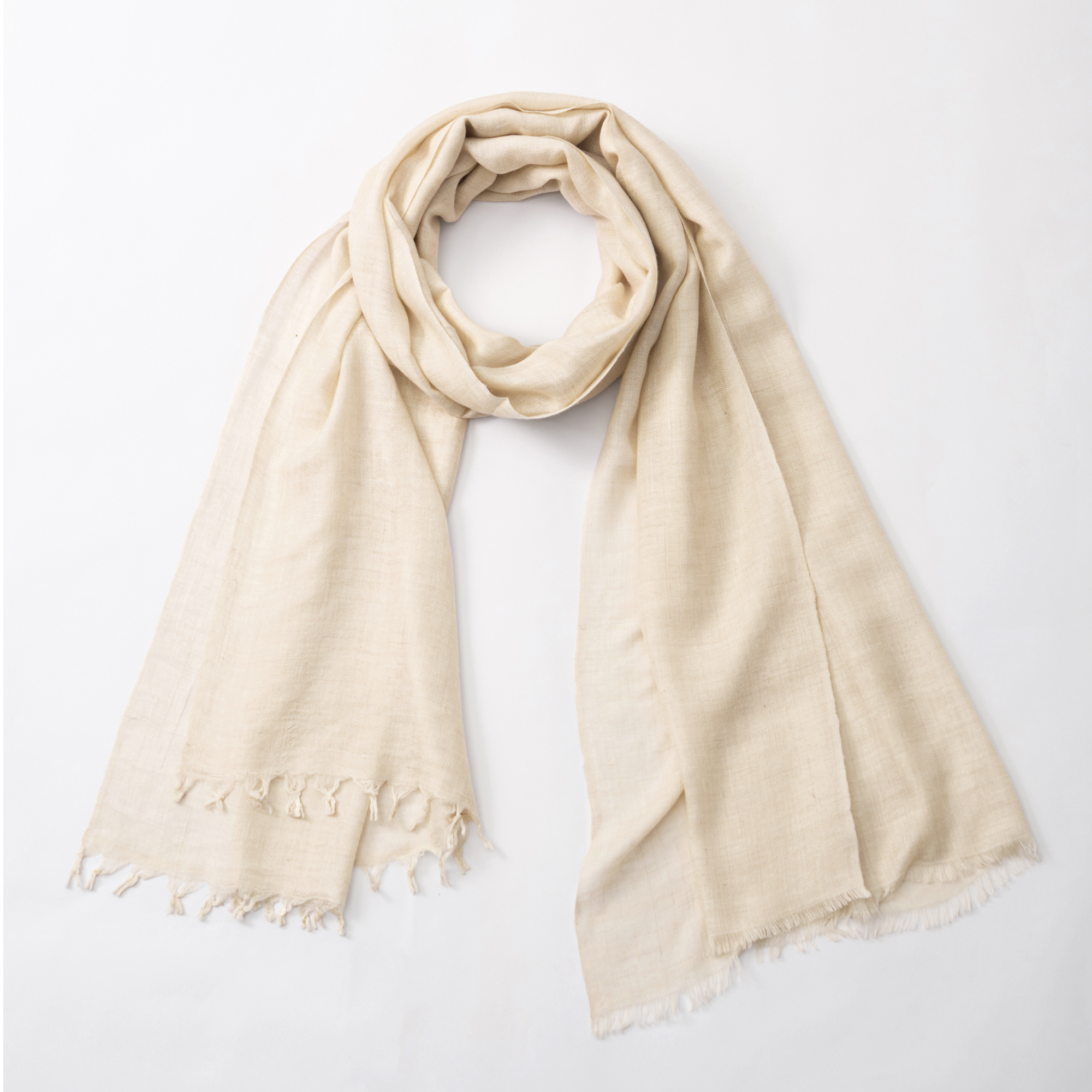 伽罗 JALO 70cm宽无刺绣白色克什米尔Pashmina羊绒围巾