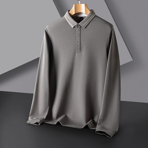 【含桑蚕丝】罗蒙春秋男士商务长袖polo衫男时尚舒适翻领百搭通勤长袖t恤男 商品图4