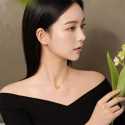 足金玫瑰吊坠 黄金玫瑰花转运珠 两戴花朵转运珠送女友礼物MEMORA诗普琳HP657601 商品图1