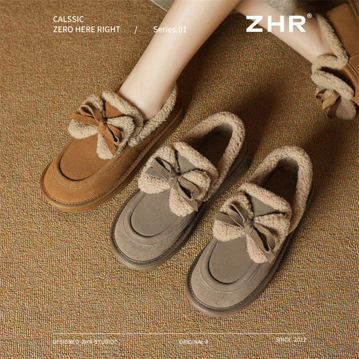 ZHR则则加绒保暖博肯鞋可爱风雪地靴女2024冬季百搭一脚蹬乐福鞋 商品图6
