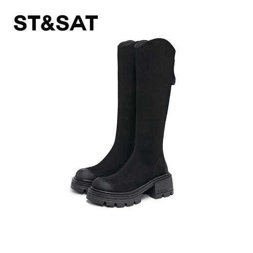 星期六简约百搭V口美腿粗跟长靴SSC3117625 商品图5