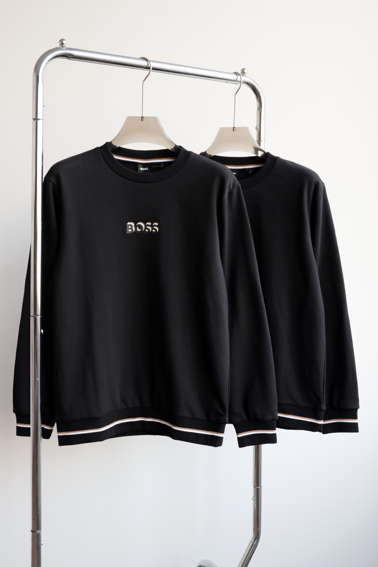 H.B 拼色螺纹 字母印花宽松圆领厚毛圈卫衣 WY889