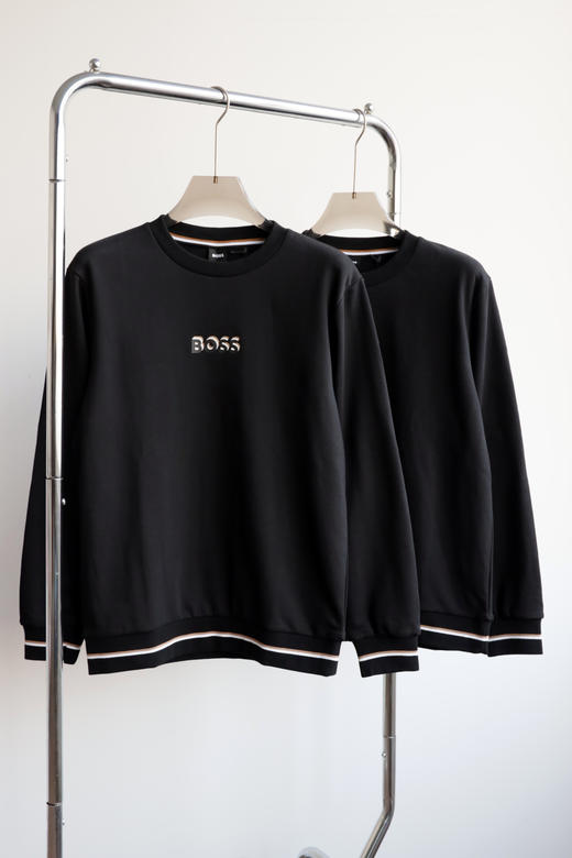 H.B 拼色螺纹 字母印花宽松圆领厚毛圈卫衣 WY889 商品图0