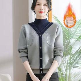 冬季女士针织衫中年洋气妈妈加绒毛衣加厚女式打底衫婆婆保暖上衣HLY