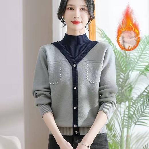 冬季女士针织衫中年洋气妈妈加绒毛衣加厚女式打底衫婆婆保暖上衣HLY 商品图0