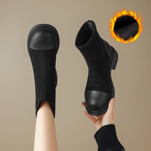 ZHR则则绒面加绒短靴女2024冬季新款弹力甜酷瘦瘦靴气质百搭靴子 商品图8