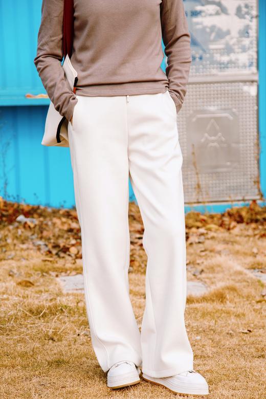 松紧腰白色直筒裤 商品图0