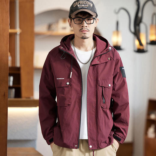 【新款DQ】大依优型大码男装冲锋衣工装连帽外套宽松休闲机能防风夹克上衣男士加肥加大潮流 商品图9