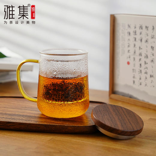 雅集玻璃杯锤纹茶屿悠觉杯450ml（琥珀把木盖款） 商品图11