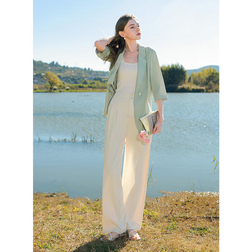 三彩2025春季新款宽松凉感小西装七分袖西服外套通勤气质M 商品图3