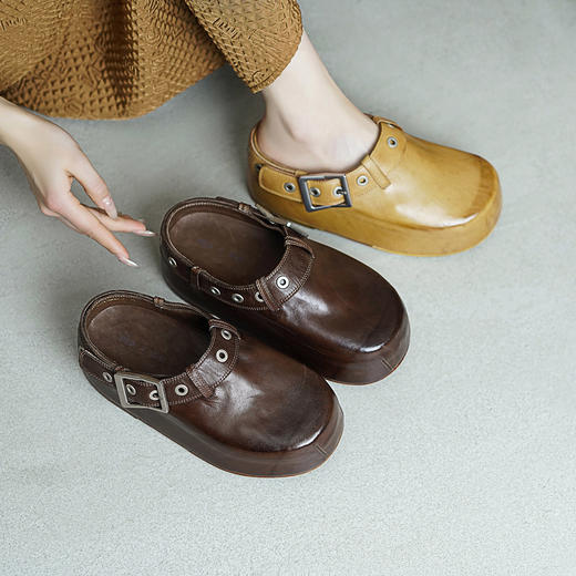 【阿么古纹马皮鞋】时尚高颜值厚底松糕鞋皮带扣复古勃肯鞋女5.5CM 商品图4