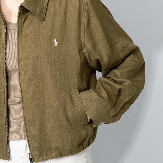 【高货xg】全新升级【铂金会员247/天猫329/差价82】(12957) 洛诗琳春季橄榄绿亚麻简约老钱风百搭纯色夹克立领外套女 商品图3