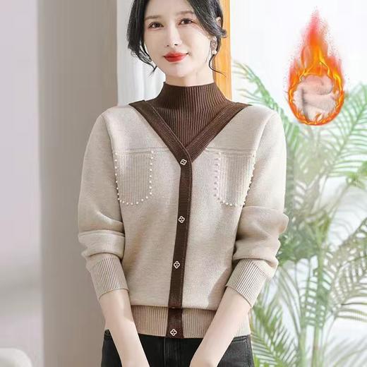 冬季女士针织衫中年洋气妈妈加绒毛衣加厚女式打底衫婆婆保暖上衣HLY 商品图2