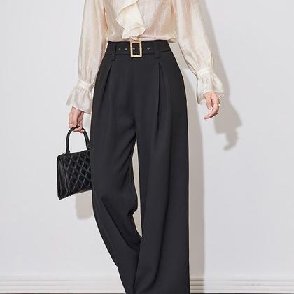 【高货wl】全新升级【铂金会员257/天猫339/差价82】(10954) 洛诗琳高级感西装裤高腰显瘦时尚气质通勤女早春阔腿裤 商品图3