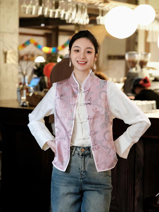 瑕疵|盛唐牡丹 |闲云野鹤宋锦对襟马甲[特价品] 商品图0