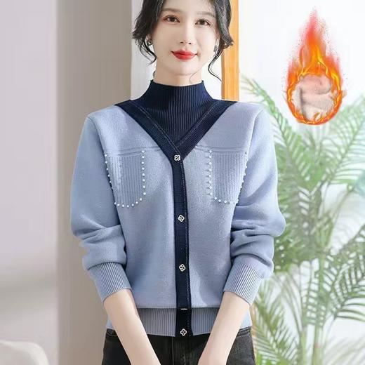 冬季女士针织衫中年洋气妈妈加绒毛衣加厚女式打底衫婆婆保暖上衣HLY 商品图1
