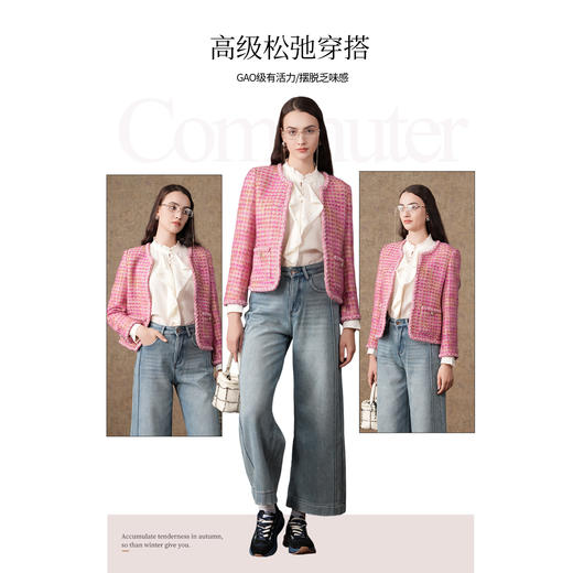 乔万尼小香风绵羊毛大衣小个子粗花呢短外套ET4B883 商品图2