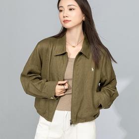 【高货xg】全新升级【铂金会员247/天猫329/差价82】(12957) 洛诗琳春季橄榄绿亚麻简约老钱风百搭纯色夹克立领外套女