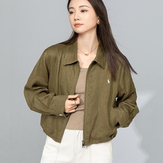 【高货xg】全新升级【铂金会员247/天猫329/差价82】(12957) 洛诗琳春季橄榄绿亚麻简约老钱风百搭纯色夹克立领外套女 商品图0