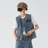 谜底牛仔马甲女士2025春季新品复古风圆领宽松短款马夹251MM0078 商品缩略图0